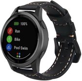 Leer Smartwatch bandje - Geschikt voor  Garmin Vivoactive 4 leren band - 45mm - zwart - Horlogeband / Polsband / Armband