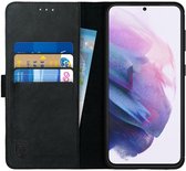 Rosso Deluxe Echt Leer Book Case Hoesje Geschikt voor Samsung Galaxy S21 Plus | Ruimte voor drie pasjes | Portemonnee Book Case | Met Pasjeshouder | Zwart
