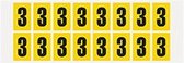 Cijfer stickers 0-9 - zelfklevende folie - 20 kaarten - geel zwart teksthoogte 25 mm Cijfer 3