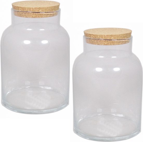 2x bocaux en Verres / pots de stockage 8 litres avec couvercle en liège 18 x 27 cm - pots de biscuit / bocaux de bonbons de verre - Décoration bocaux