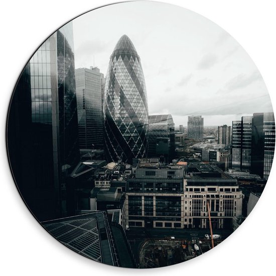 Dibond Wandcirkel - 30 St Mary Axe - Londen - Engeland - 30x30cm Foto op Aluminium Wandcirkel (met ophangsysteem)