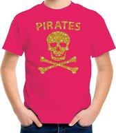 Piraten verkleed shirt goud glitter roze voor kinderen - piraten kostuum - Verkleedkleding 158/164