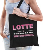 Naam cadeau Lotte - The woman, The myth the supergirl katoenen tas - Boodschappentas verjaardag/ moeder/ collega/ vriendin
