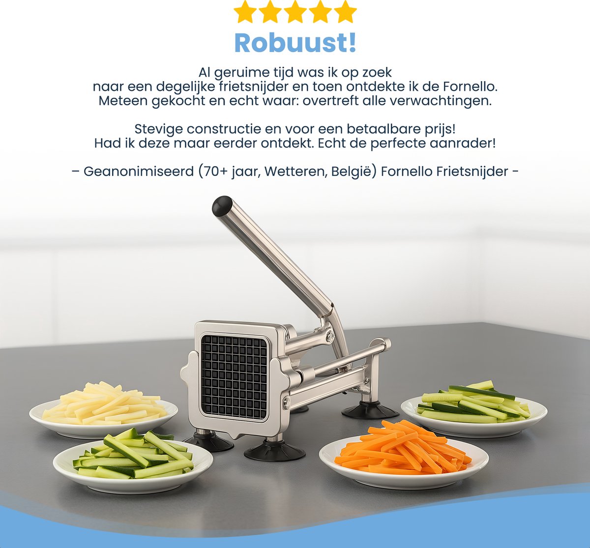 Frietsnijder, roestvrijstalen aardappelsnijder met antislip zuigbasis voor groenten, komkommers, wortels
