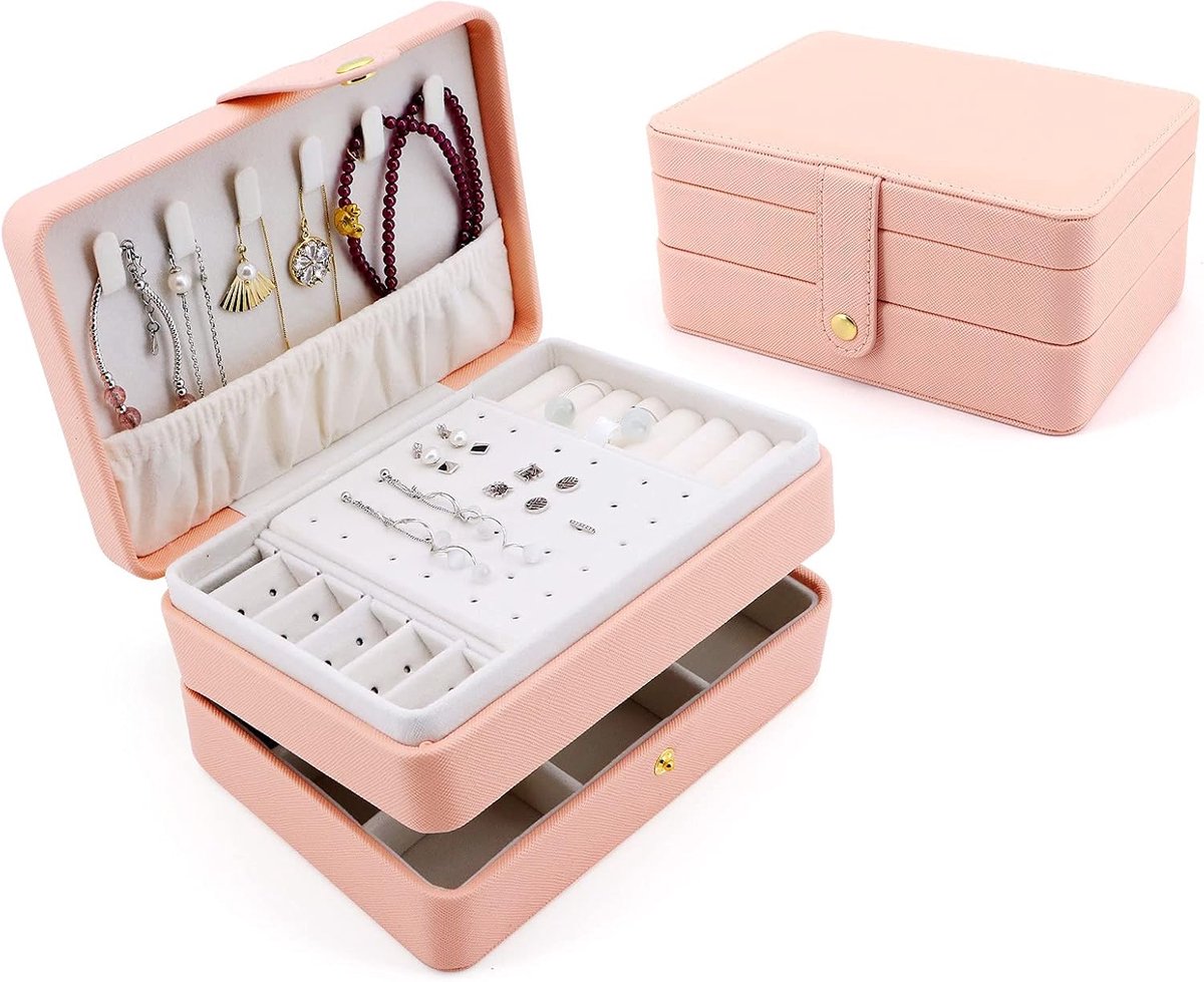 Reisjuwelenbox - Juwelenorganiser - Juwelenbox voor meisjes - Juwelenreiskoffer - Juwelenbox voor vrouwen - Roze