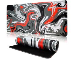 Grote Desk Mat - Gaming Mouse Pad - Extendable Long Mouse Pad voor Keyboard en Mouse - 800 x 300 x 3mm (Black Red Liquid)