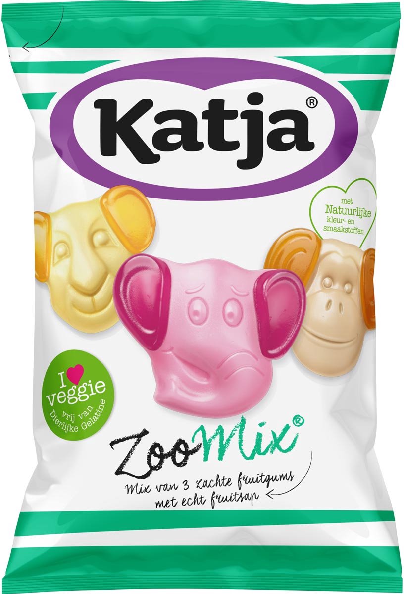 Katja Zoo Mix snoep | mix van 3 zachte fruitgums met echt fruitsap | zak van 255 g