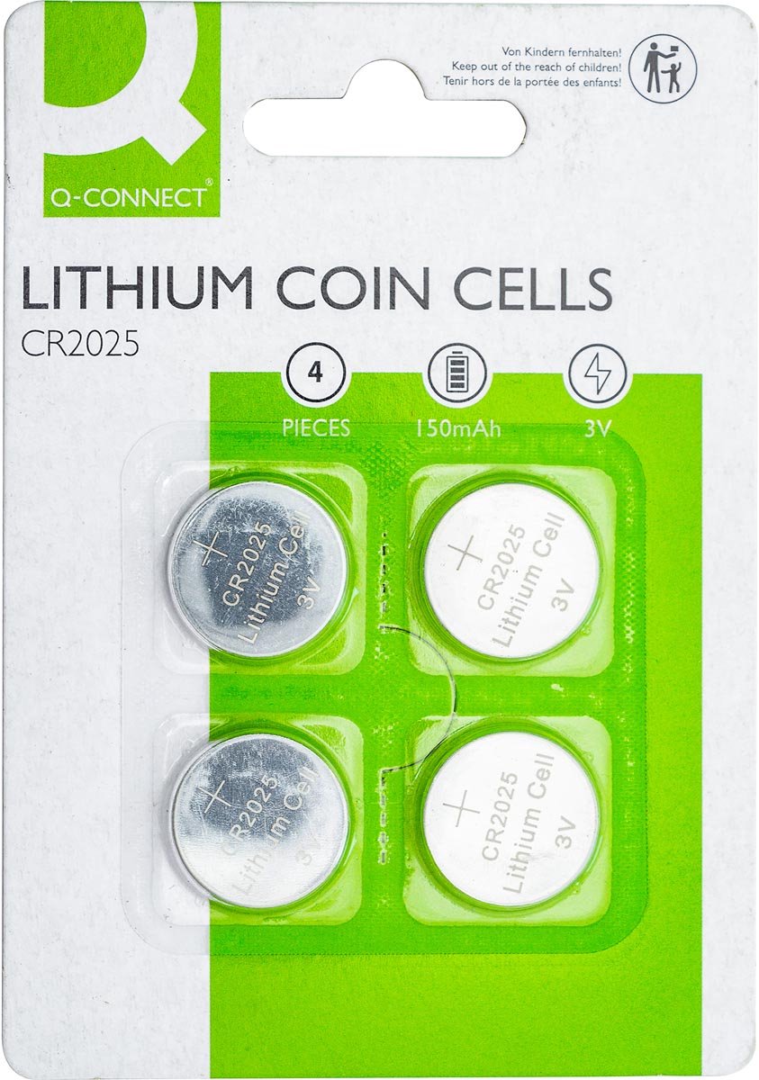 Q-CONNECT knoopcel | lithium | CR2025 | blister van 4 stuks