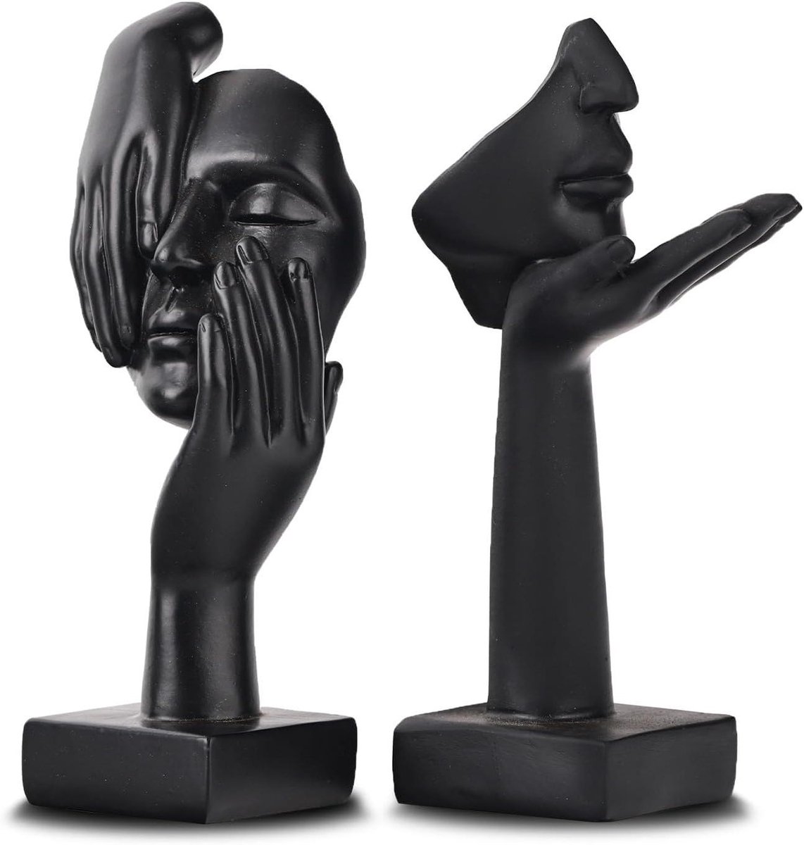 CSGoods - Abstracte zwarte kunstsculptuur voor moderne huisdecoratie en bureaublad, tv-standaard decor - set van 2 stuks