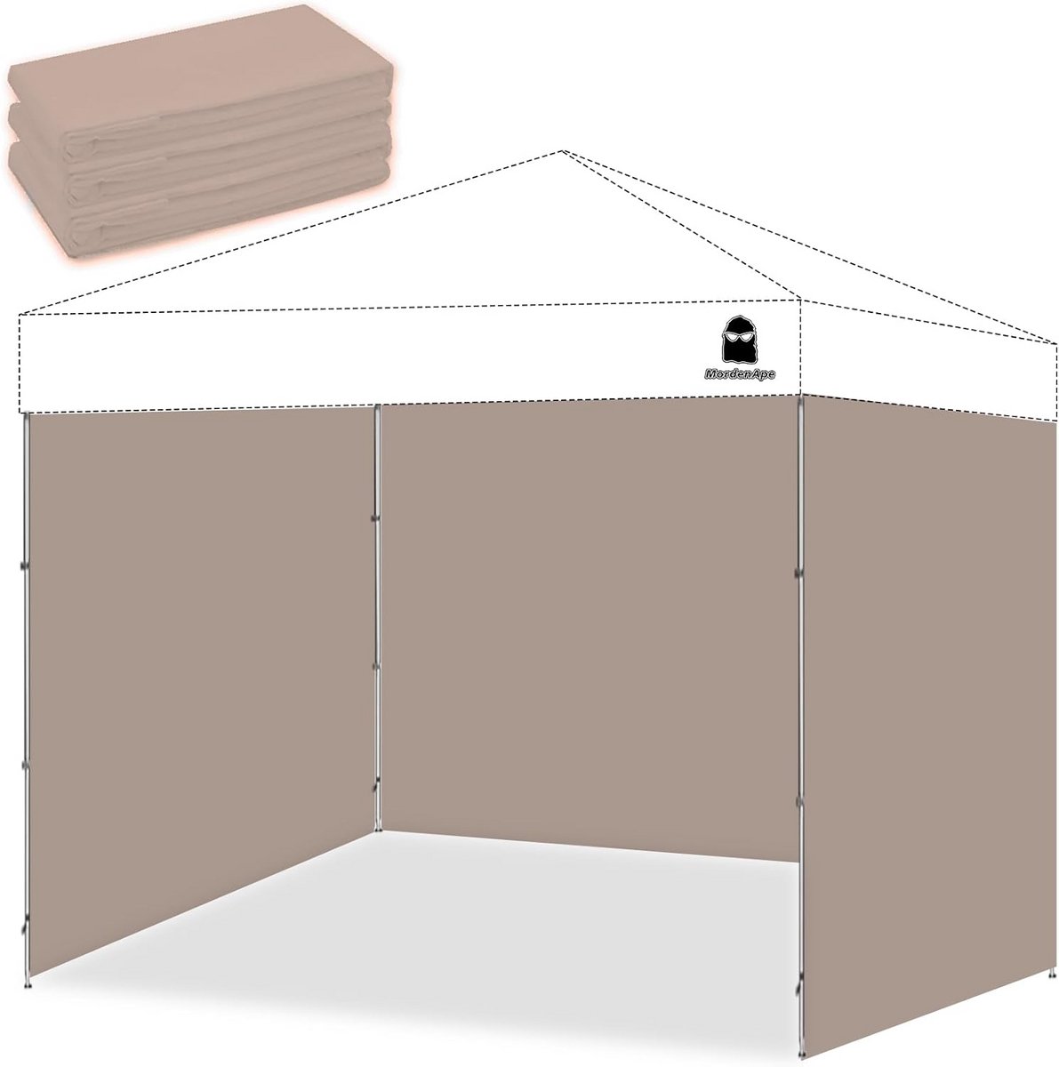 3 Stuks Waterdichte Zijwanden voor Pop-up Feesttenten en Luifels (Kaki)