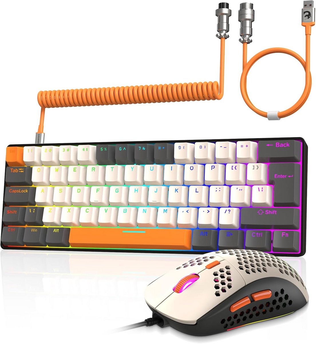 Compact 60% Mechanisch Gaming Toetsenbord en Muis Combo met RGB Verlichting