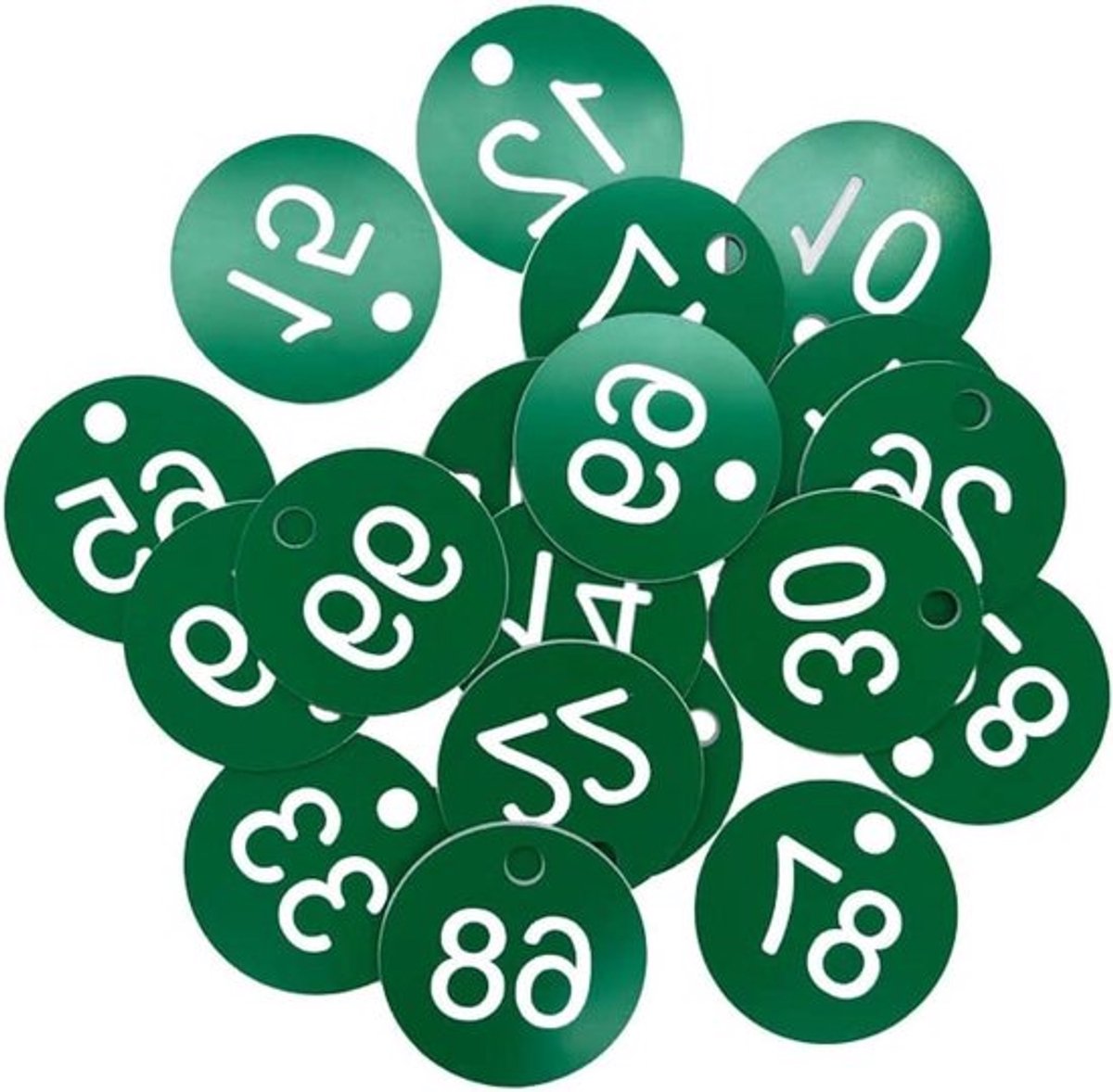 Gegraveerde Nummer-ID Sleutelhangers 100 stuks - Groen - Nummers 1 tot 100.