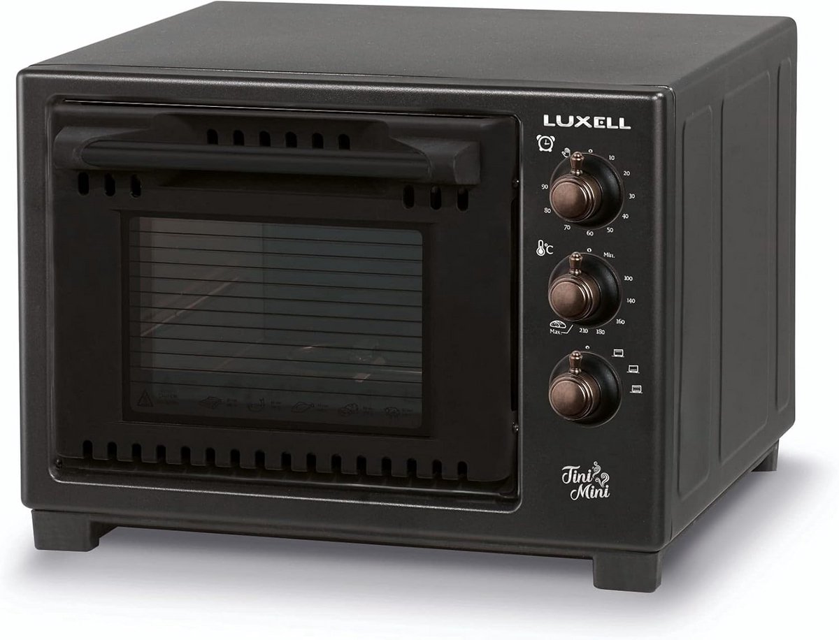 Compacte Elektrische Minioven 20 Liter met Ventilator en Grillfunctie Zwart Rustiek