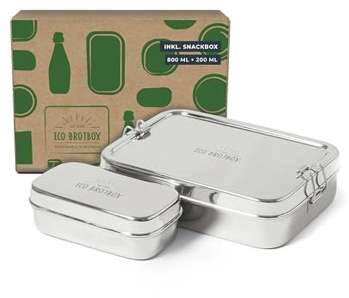 XL Broodtrommel met Snackbox - Roestvrij Staal, Vaatwasmachinebestendig, 0,7 L en 0,2 L