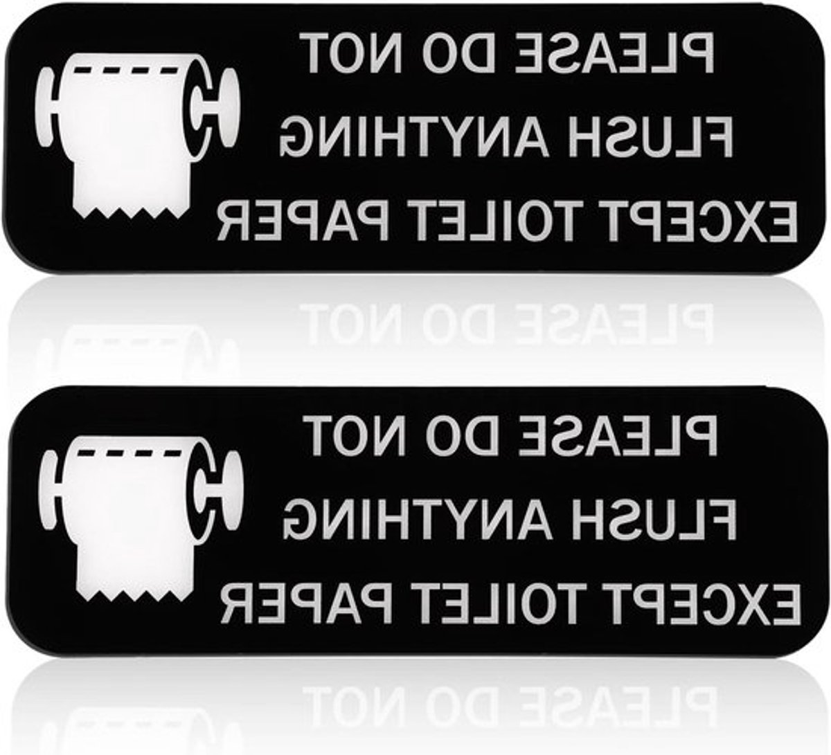 Niet Doorspoelen Bord voor Toiletpapier, 2-pack 228x76mm - Badkamer Sticker Acryl Zelfklevend - Thuis Bedrijven Kantoor