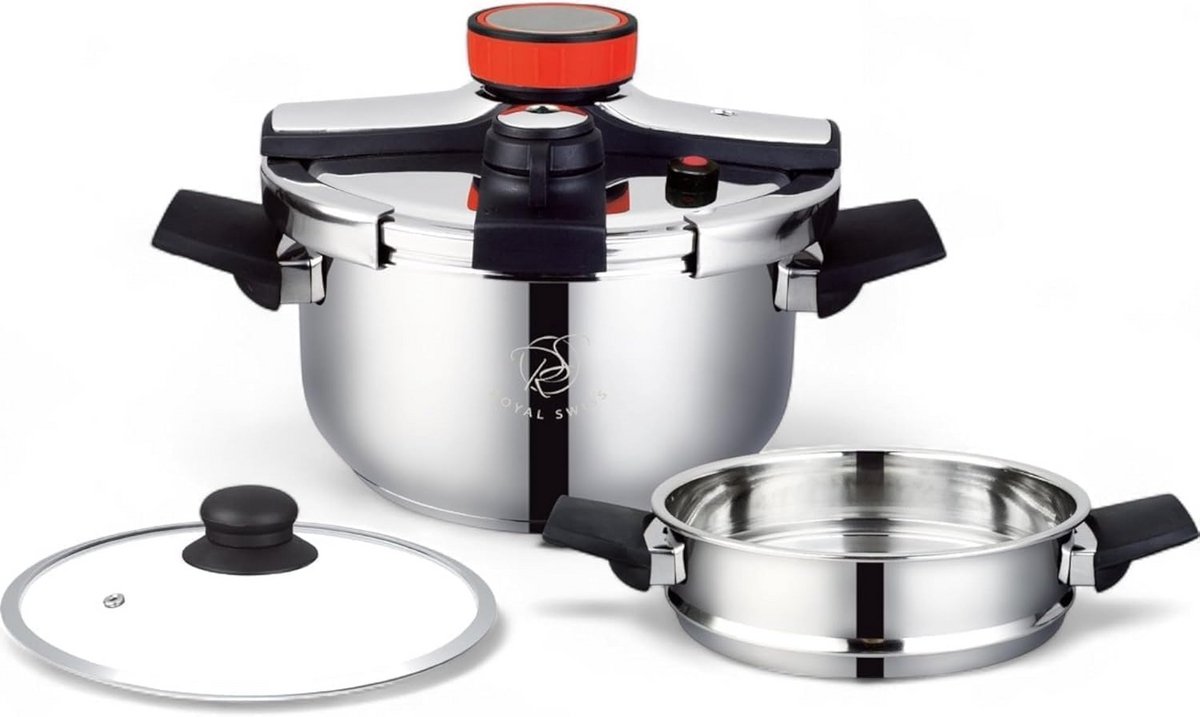 Grote 10 Liter Snelkookpan met Couscoussier Inzet - RVS & Geschikt voor Inductie