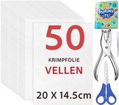50 Stuks Krimpfolie Vellen Knutselpakket - 20 X 14.5cm - Krimp Folie Vel - Krimpie Dinkie Dimpie Knutselen Knutselpapier - Vellen Set - DIY Pakket Spullen voor Jongens, Meisjes - Knutselkoffer Sieraden Maken Oorbellen, Sleutelhangers Armbandjes