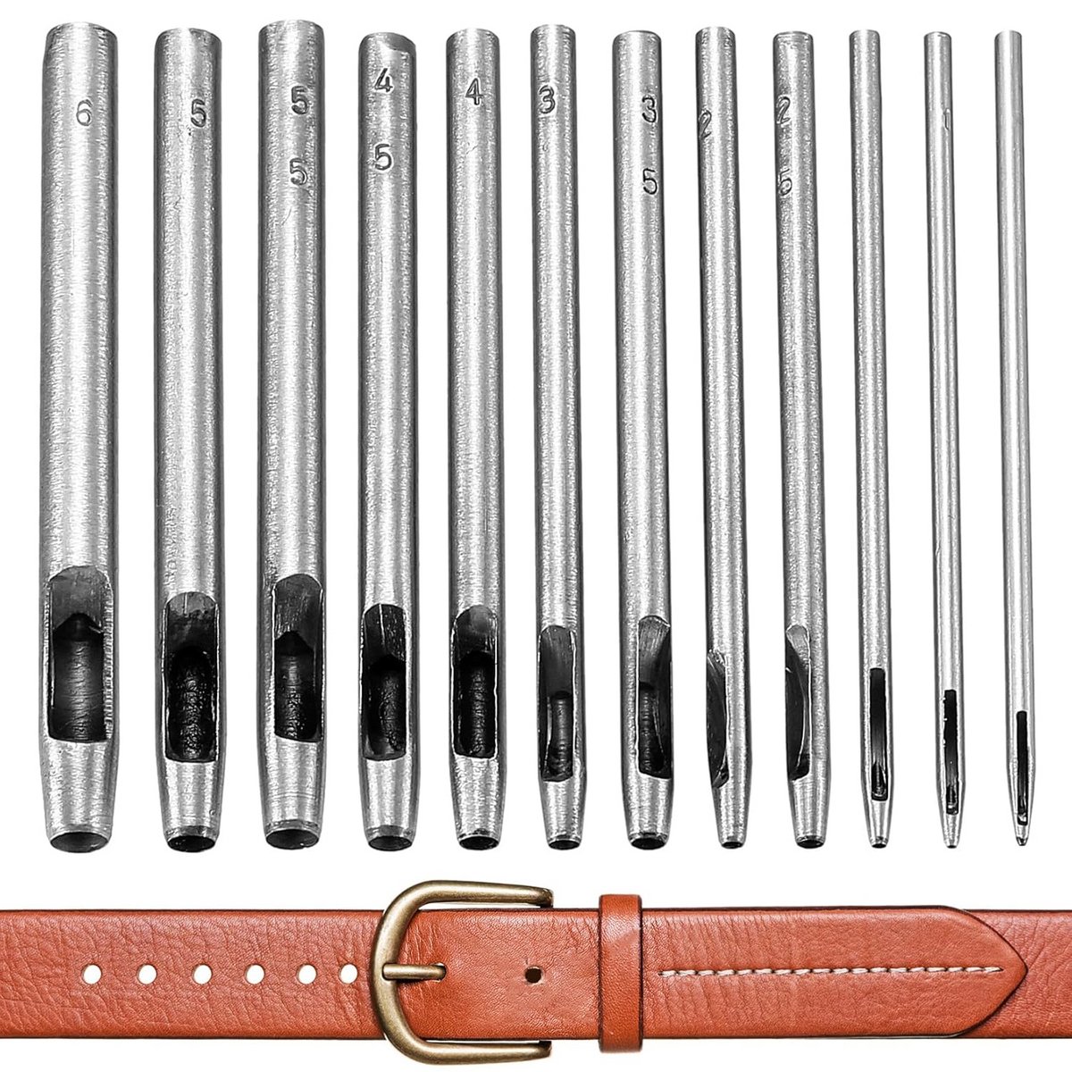 12-delige stansgereedschapsset voor leren horlogebandjes, stof en canvas - Gatenponsset met diverse maten (0,5 - 6 mm)