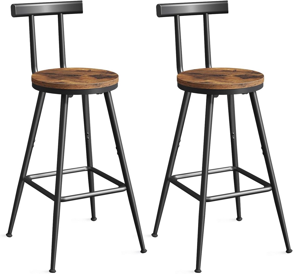 Vintage Bar Stoelen met Rugleuning - Set van 2 Verstelbare Keuken- en Caféstoelen