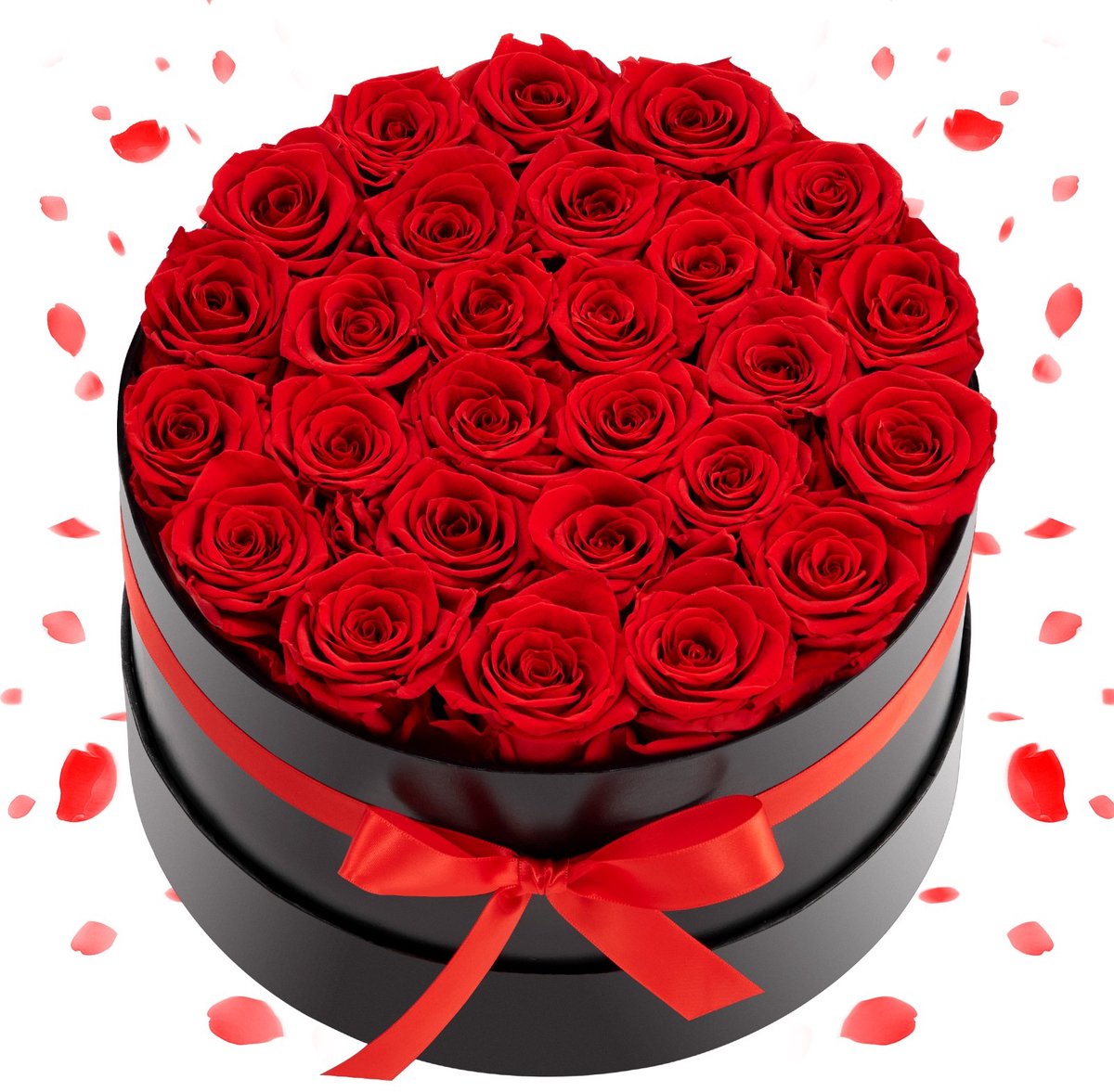 Geconserveerde Rozen - Ronde Rozenbox 27 Stuks - Eeuwige Rozen - Langhoudbaar Zonder Water - Luxe Geschenkdoos - Cadeau Voor Valentijn & Moederdag - Rood