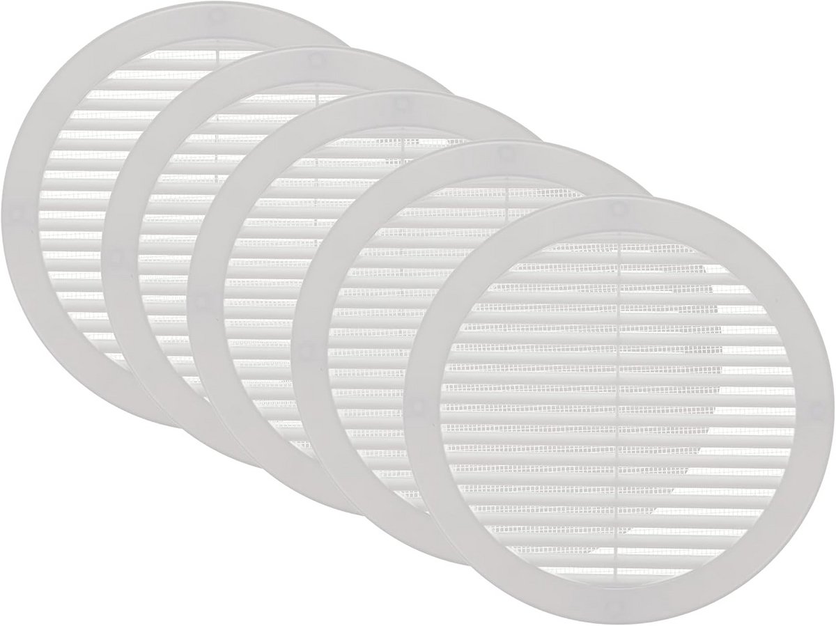 Ronde Ventilatie Rooster Wit 8 Inch met Flens en Insectenbescherming (5 Stuks)