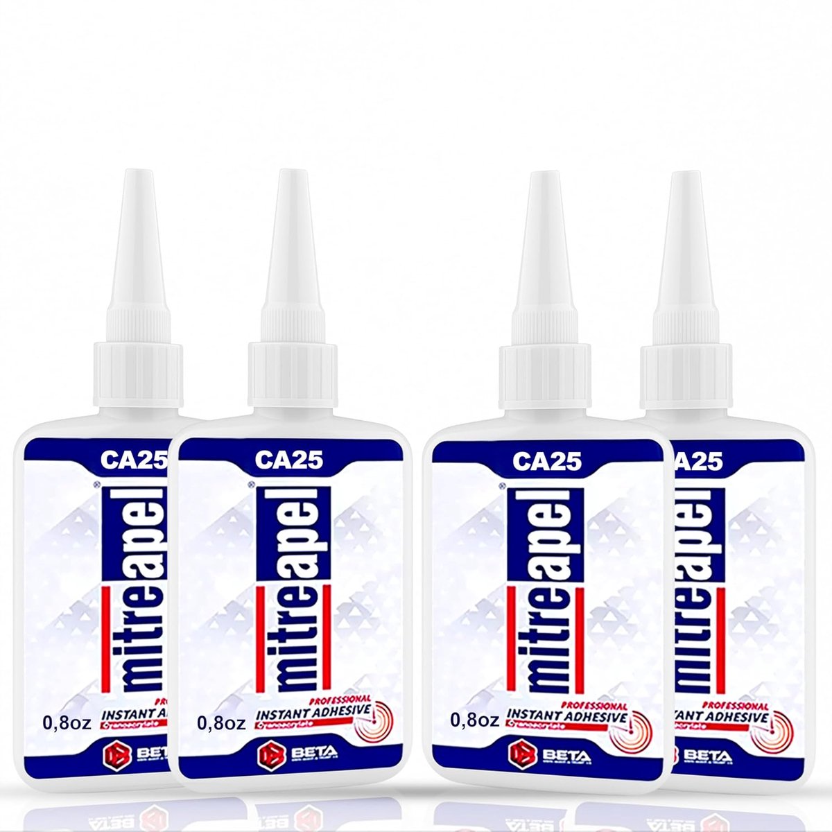 Mitreapel CA Secondelijm – 4 × CA 25 – Superlijm – Sterke Cyanoacrylaatlijm – Snelle Hechting – Geschikt voor Houtbewerking, Modelbouw en Timmerwerk