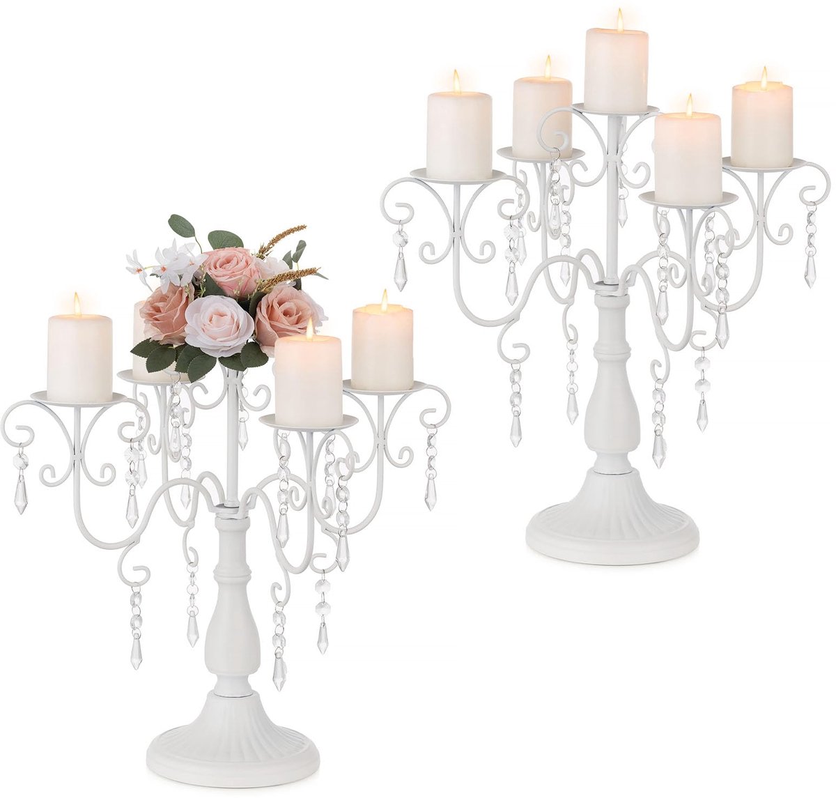 Unyqoos Decoratieve vijfarmige kandelaar met kristallen voor sfeervolle tafeldecoratie wit