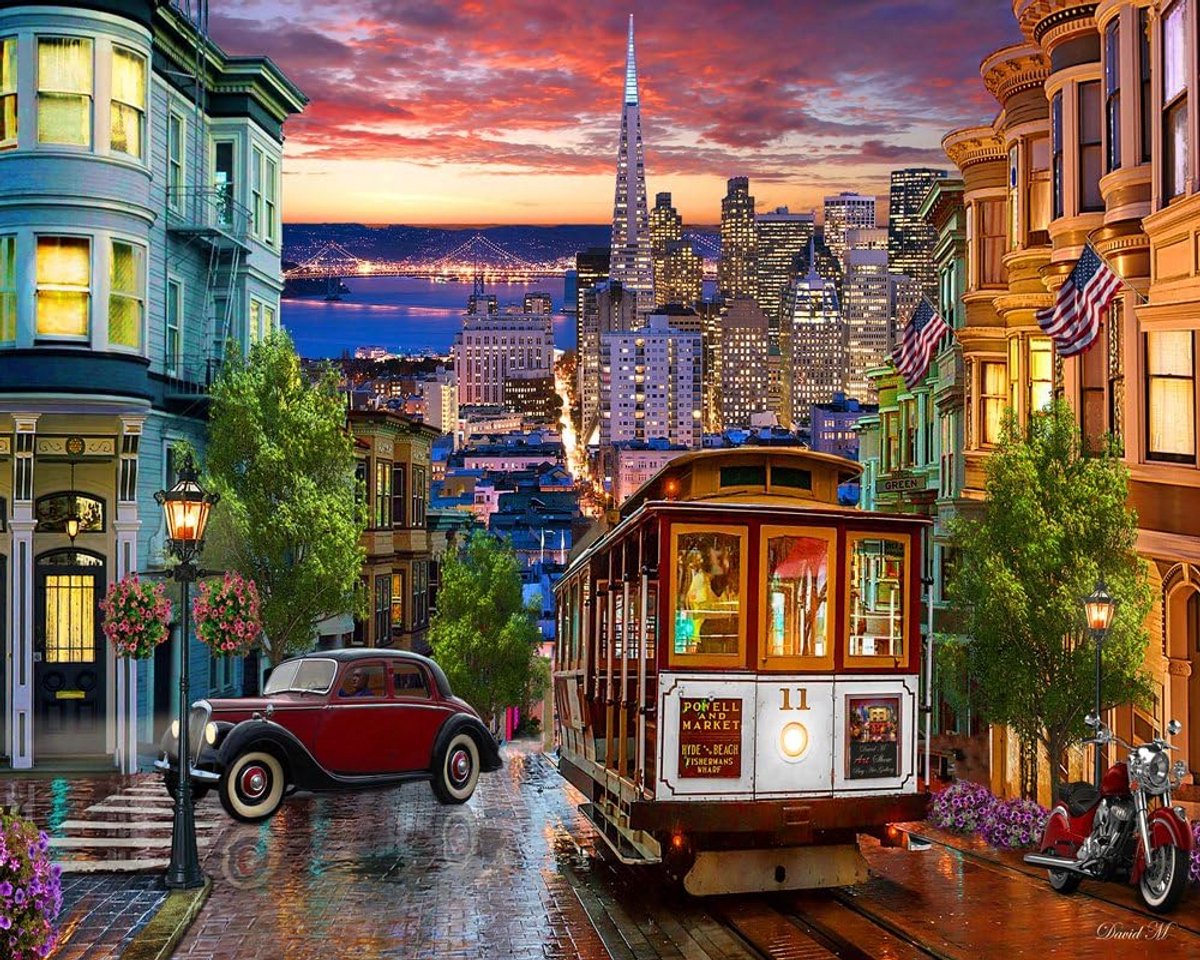 Stadsgezicht Puzzel 1000 Stukjes San Francisco Trolley en Architectuur
