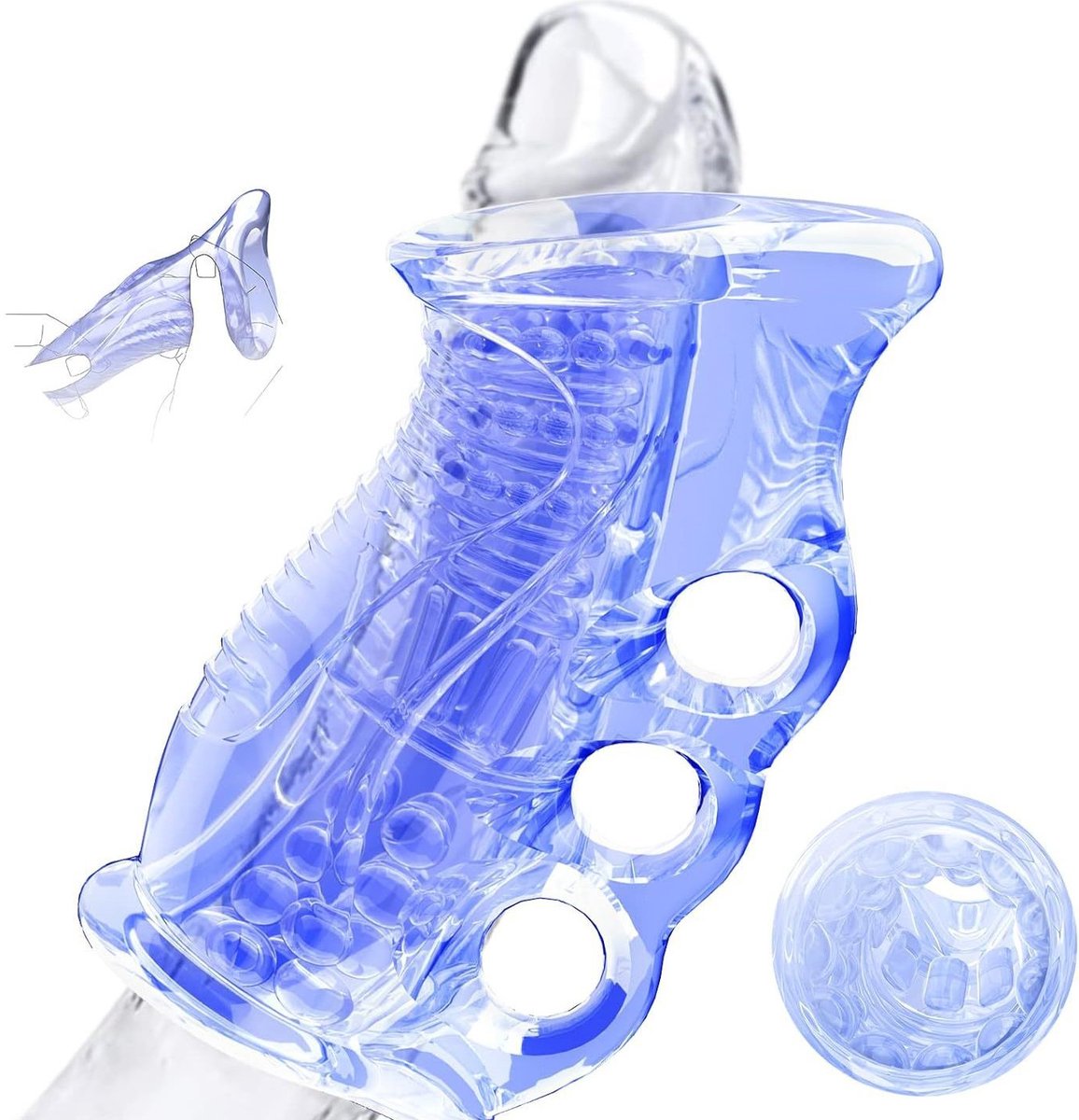 DOWO® - Hand Tool Masturbator - Pocket Pussy - Masturbator voor Man - Masturbator voor Man – Super Stroker - Masturbator - Sex Toys voor Mannen - Siliconen – Blauw/Transparant