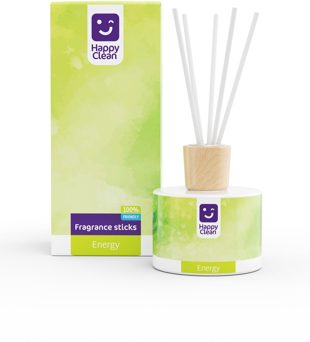 Happy Clean Geurstokjes 200 ml – Energy – Eucalyptus & Pepermunt voor een frisse boost – Extra langdurige geurverspreider voor Huis & Kantoor