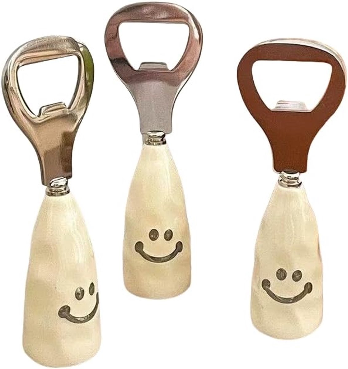 Flesopener – keramische voet – leuk en decoratief – 3 stuks – afmetingen: 11,7 x 3,8 cm – onmisbaar voor elk feest