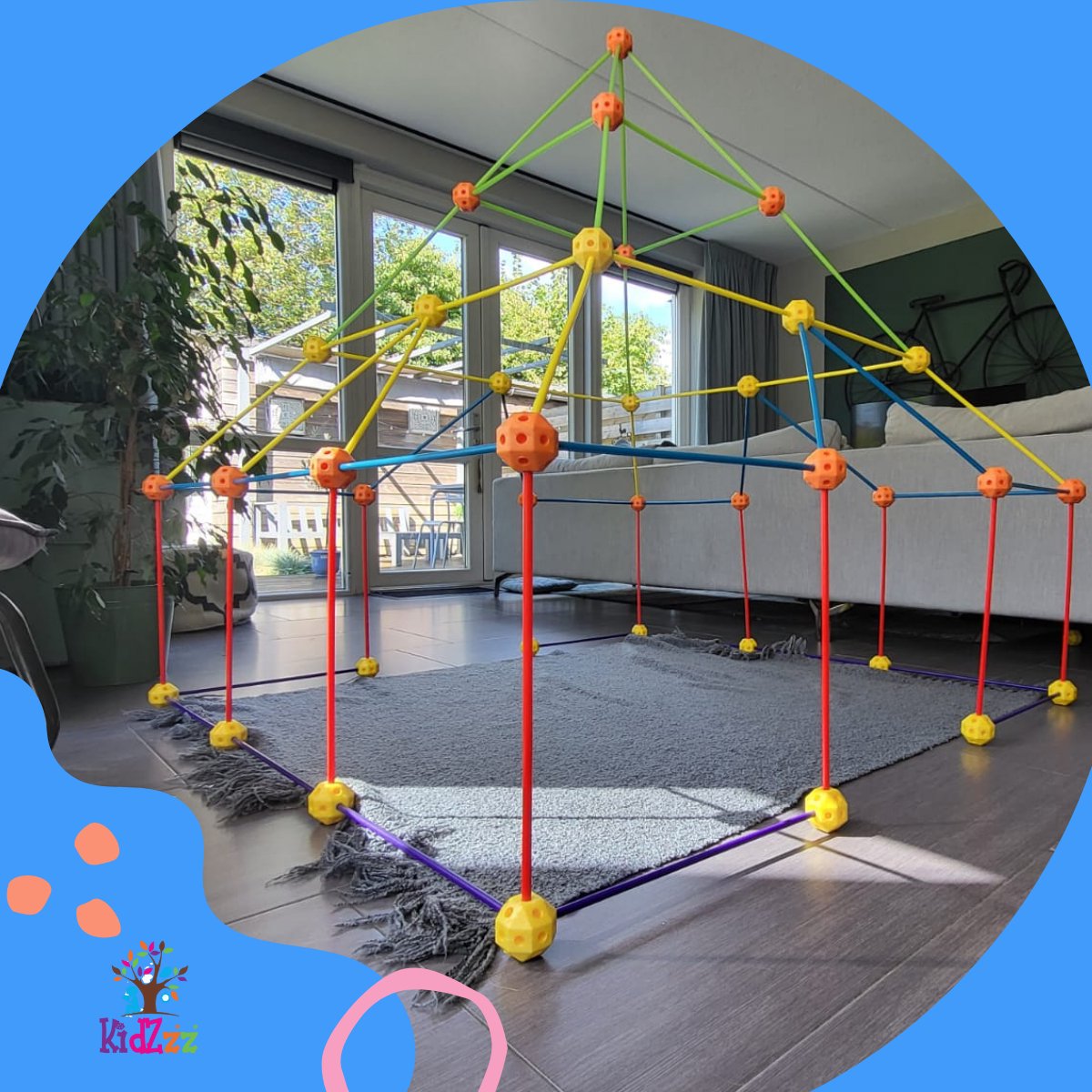 KidZzz® Gigafort XXL Uitbreidingsset - Bouw nóg grotere forten- Uitbreiding - Upgrade - Set met Extra lange Stokken - Extra grote Draagtas - Bouwspeelgoed - Hut bouwen - Speeltent - STEM speelgoed - Constructiespeelgoed - Bouwset - 45 onderdelen — afbeelding 22