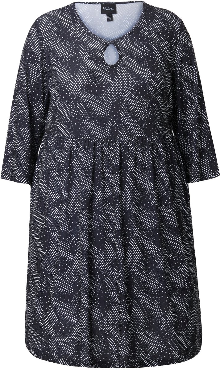 Ulla Popken Dames - Longshirt grafische print A-lijn ronde hals 3/4-mouwen - Zwart - Maat 50+