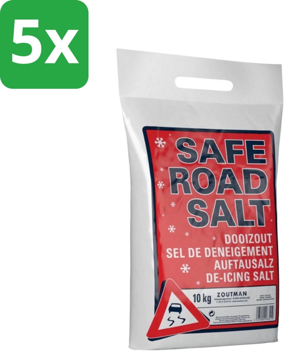 Strooizout en Dooizout 10 kg – Dooizout voor Gladheidsbestrijding – Lichte Verpakking – 10 kg - Zout voor op de weg - Voordeelverpakking - 5 stuks - Strooizout - Dooizout - Ijsbestrijding - Sneeuwbestrijding - Preventief Strooien