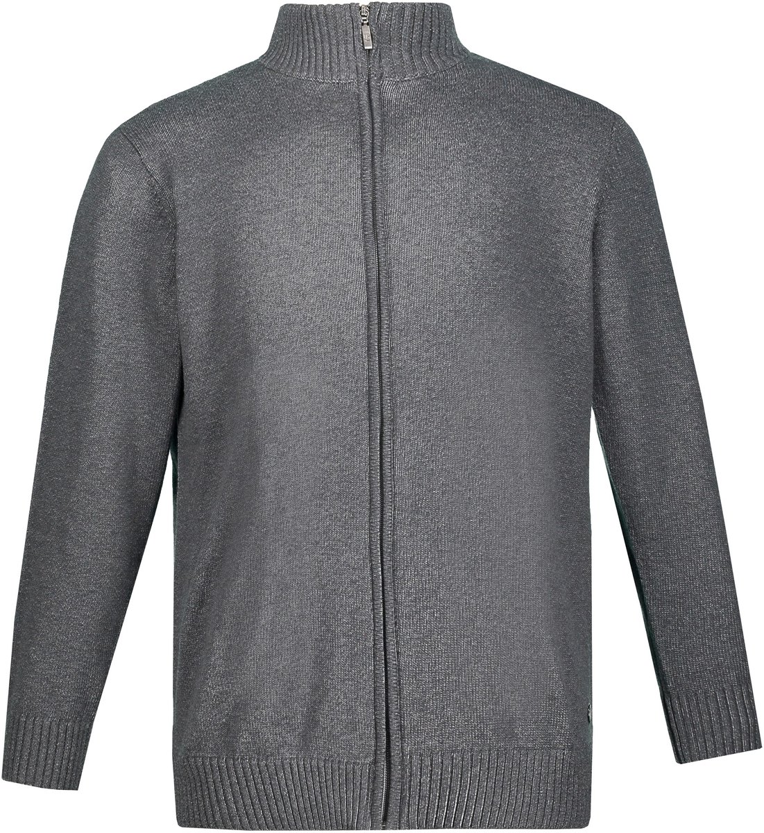 JP 1880 - Heren - Cardigan opstaande kraag geribbelde manchetten - Grijs melange - Maat L