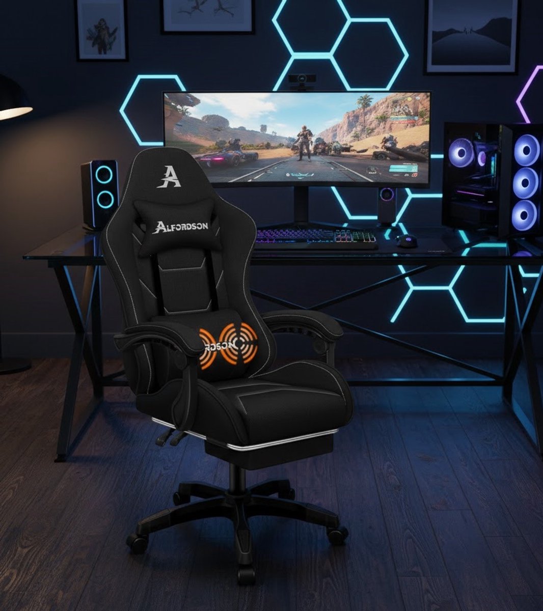 Elite Gamingstoel met Massage-Lendensteun en Voetsteun - afbeelding 3