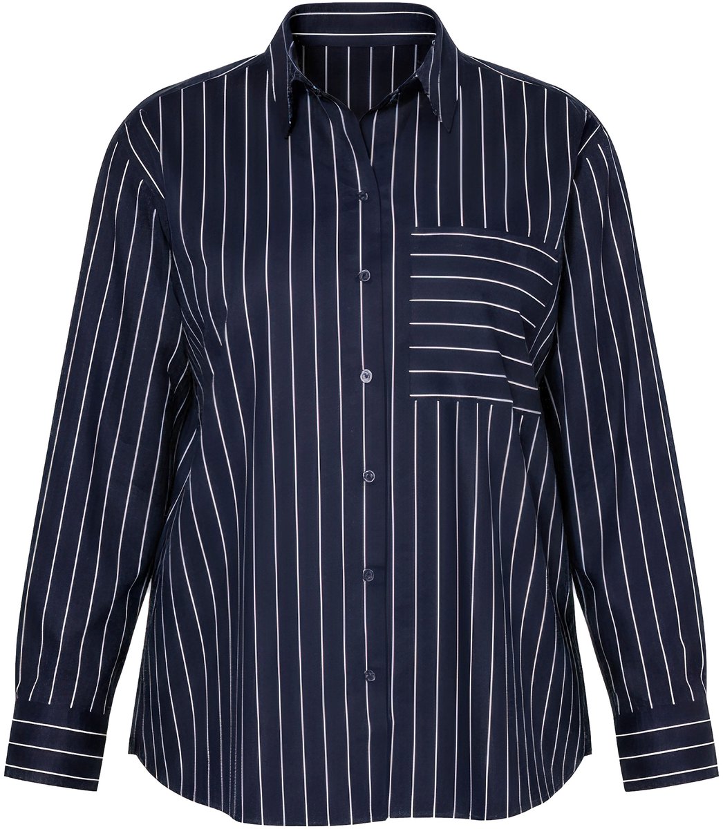 Angel of Style - Dames - Overhemdblouse oversized pinstripes harten lange mouw - Donkerblauw - Maat 44