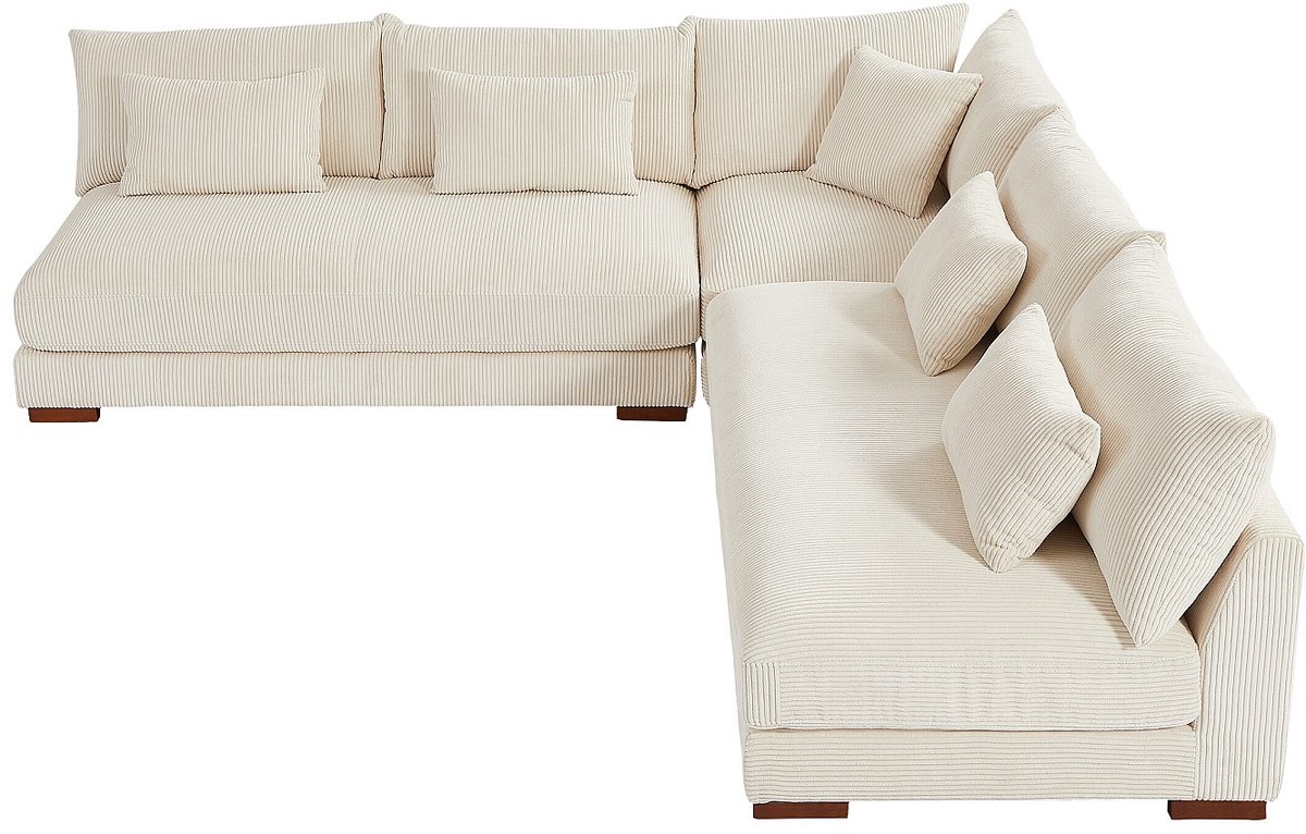 Vente-unique Omkeerbare hoekbank van beige ribfluweel SPERONE van