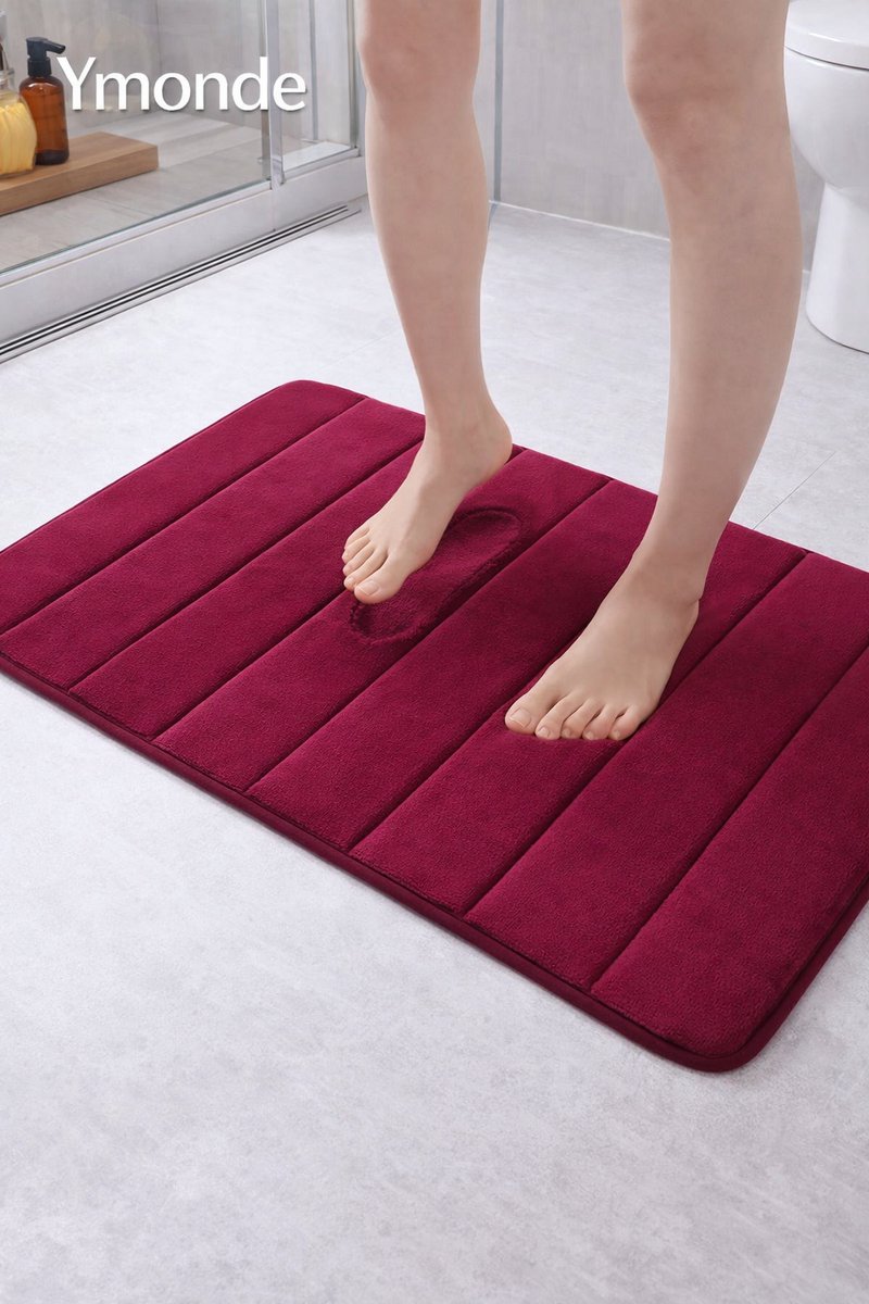 Ymonde Burgundy Anti-Slip Badmat – 40×60 cm – Bordeaux Rood – Verticaal Strepenpatroon – Badkamer Mat – Luxe & Veilig