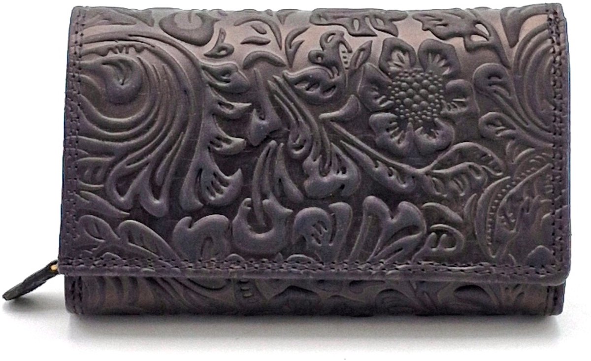 Hunters Portemonnee met Bloemen Reliëf zwart - (bxhxd) ca. 16cm x 10cm x 3,5cm
