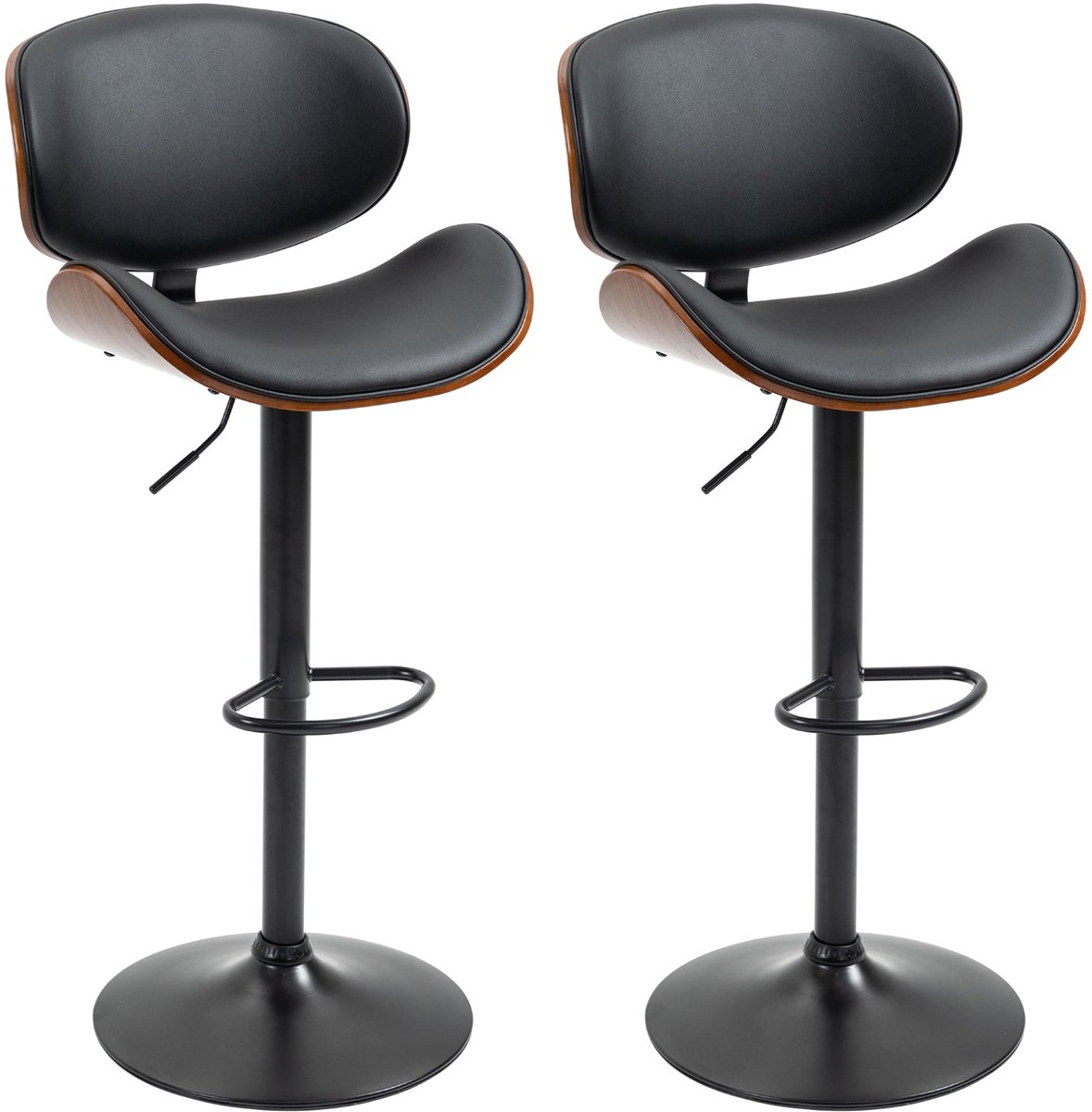 Merax 2-Pack Draaibare Barkrukken – Verstelbare Barstoelen – Kunstleer – Metalen Frame – Met Rugleuning en Voetsteun – Zwart