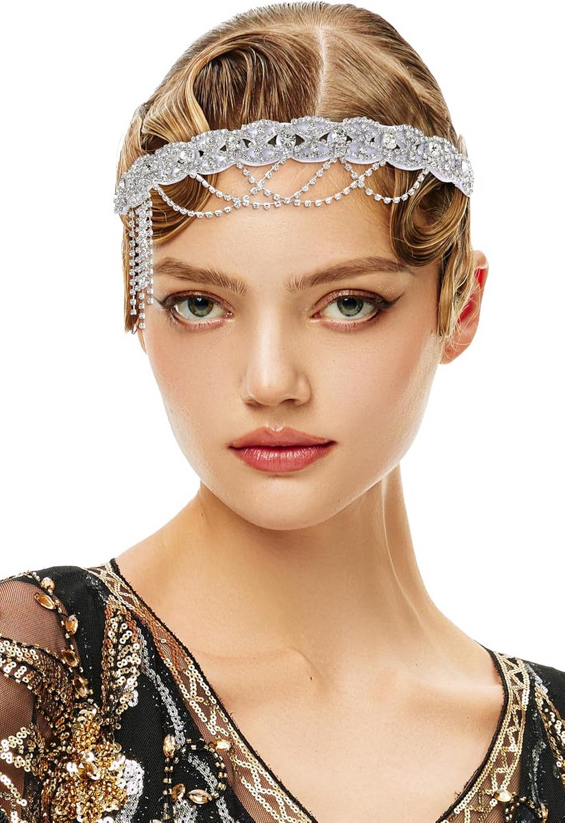Vintage Flapper Hoofdband 20s Gatsby Stijl Haaraccessoire voor Bruiloft en Prom - Zilver