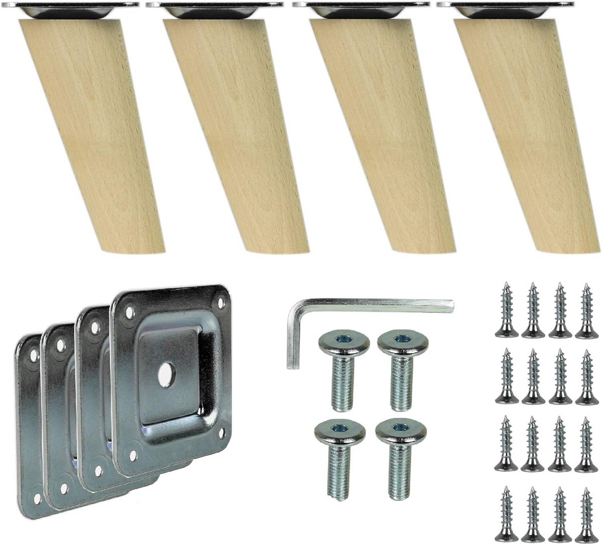 Houten meubelpoten schuin - 4x beukenhout, 10cm, duurzame poten voor banken