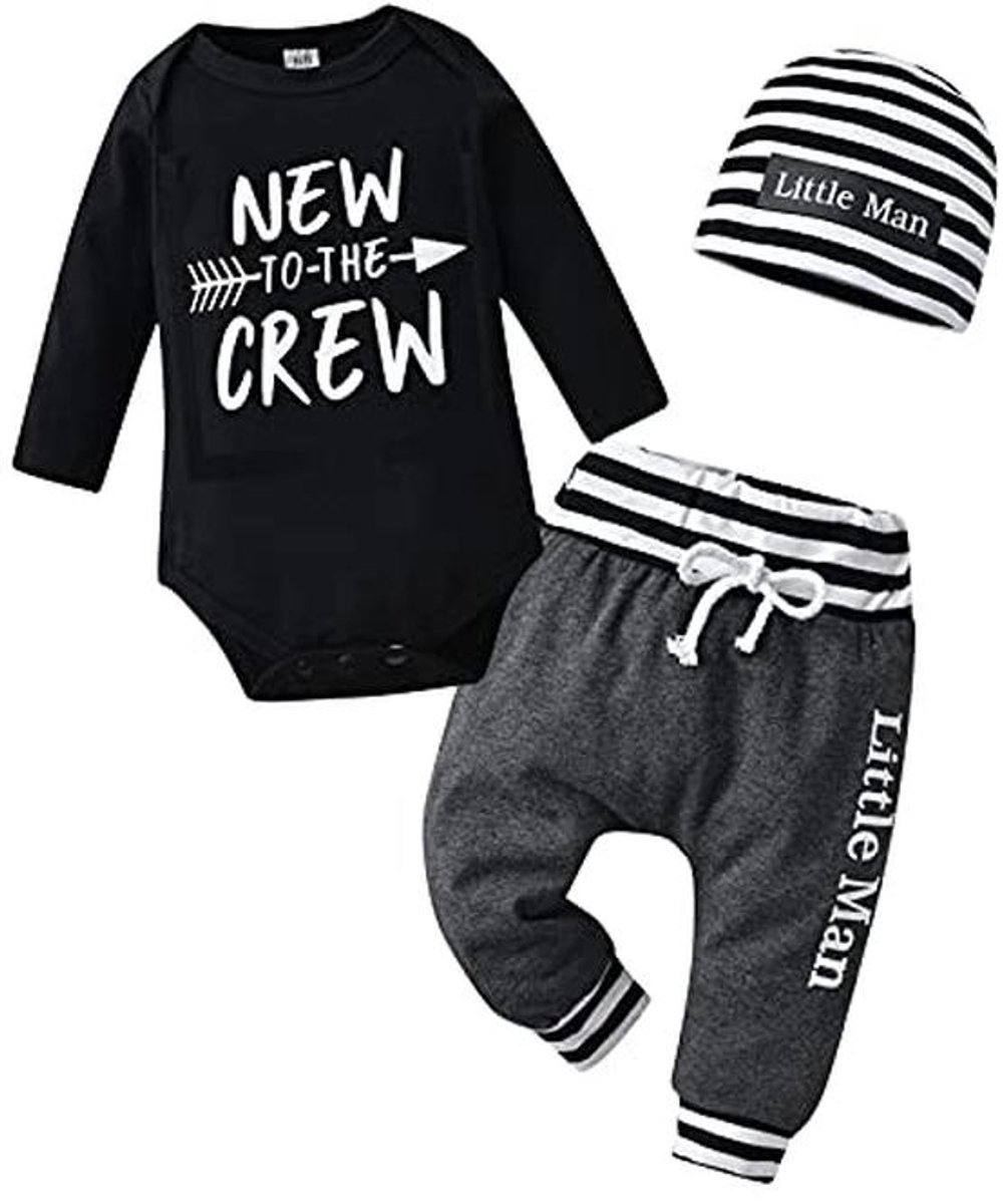 Rompertje met lange mouwen en broek voor pasgeborenen - 3 stuks outfits set