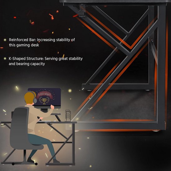 Ergonomisch Gamingbureau met Monitorhouder en Bekerhouder - 110x70 cm van Merkloos — afbeelding 5