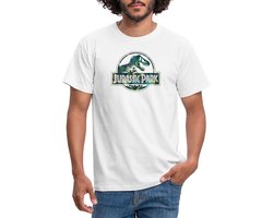 Jurassic Park Logo Met T-Rex Bladeren Ontwerp T-Shirt Heren