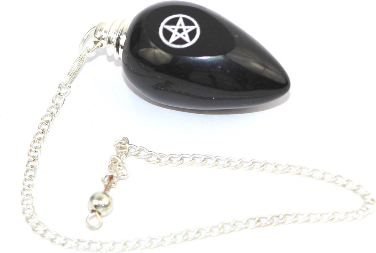 Zwarte Agaat Pendulum - Gegraveerde Ster voor Healing en Chakra Balancing