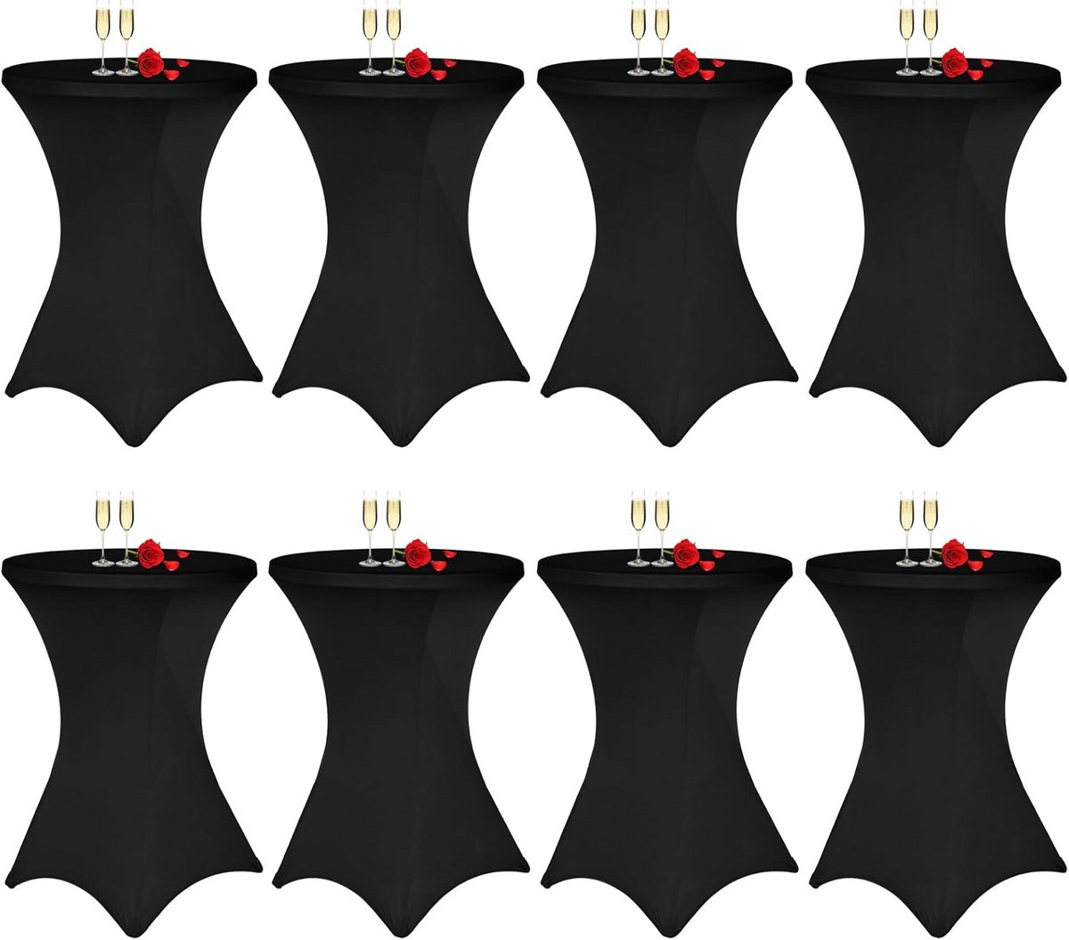 8 Stuks Zwarte Statafelhoezen voor Ø 80-85 cm - Stretch Tafelkleed voor Bruiloft en Verjaardagsfeest
