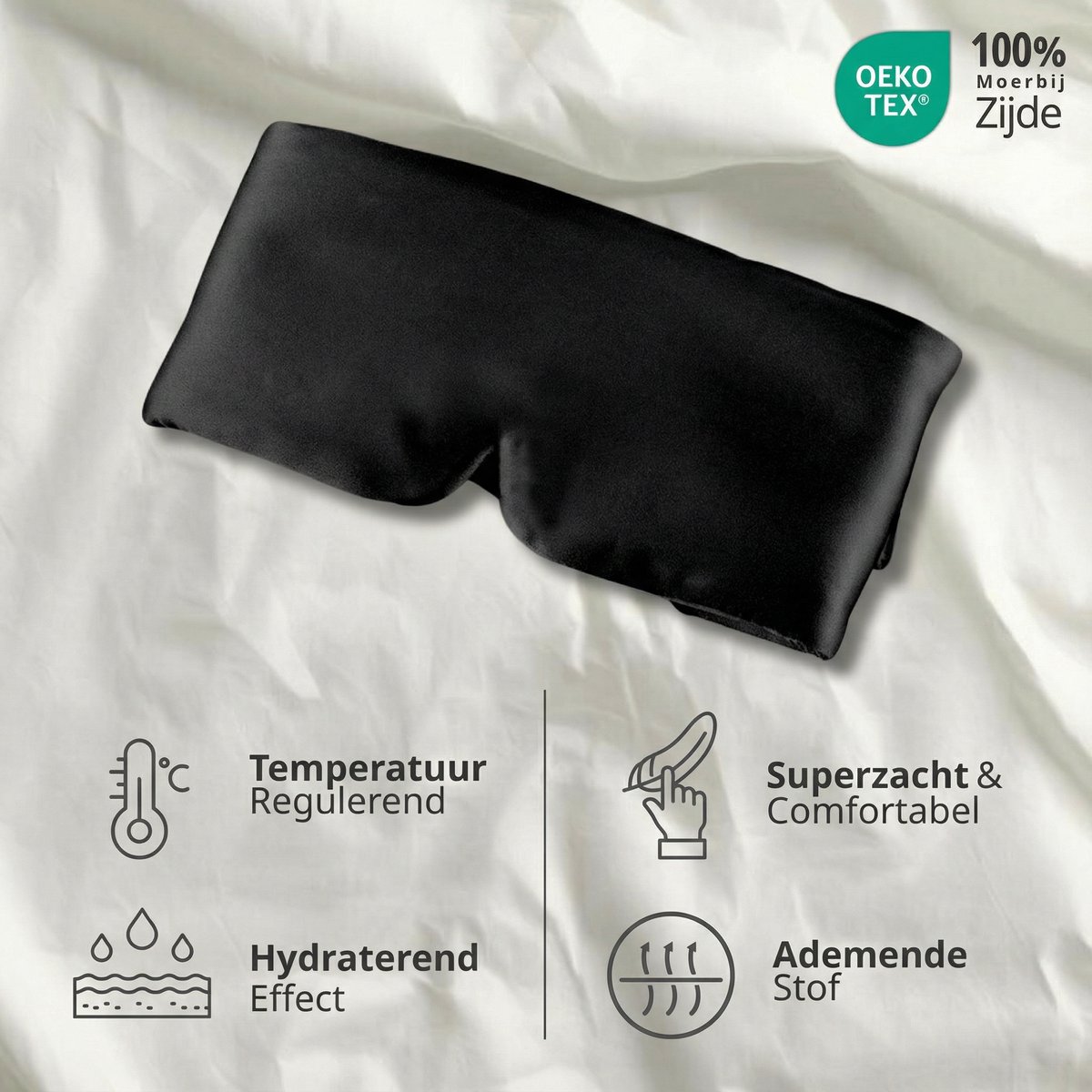 SIMIA™ Premium XL Mulberry Zijden Slaapmasker + Opbergzakje - 100% Verduisterend Oogmasker - Verstelbaar - Blinddoek - Anti-Rimpel - Cadeau Tip - Zwart — afbeelding 3