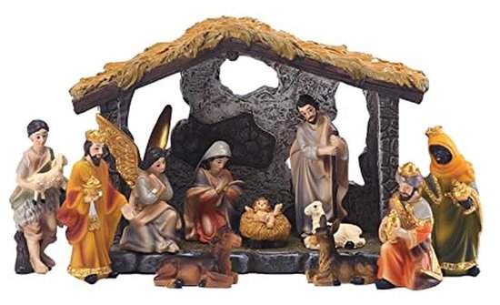 Kerststal Set 12-delig met Handgeschilderde Figuren - Jezus, Wijzen, Herder en Engel - Klassieke Decoratie